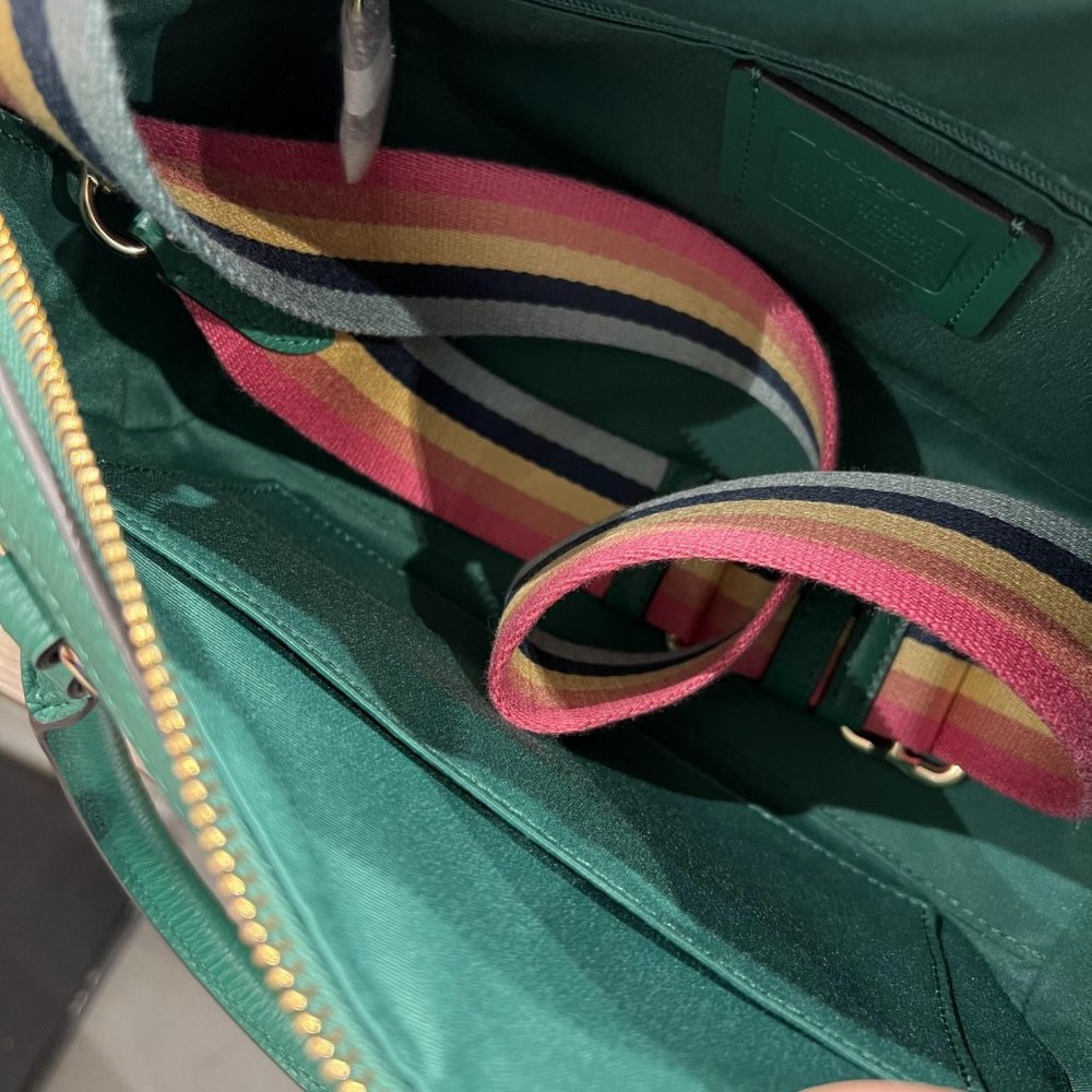 Coach Green Leather Satchel with Rainbow Strap and Multicolor Accents - Picture 7 of 7